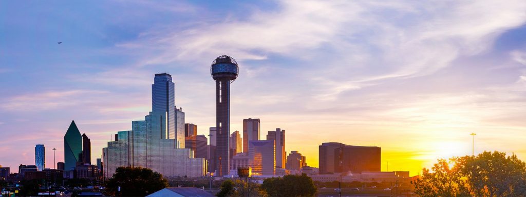 City view of Dallas at sunset.